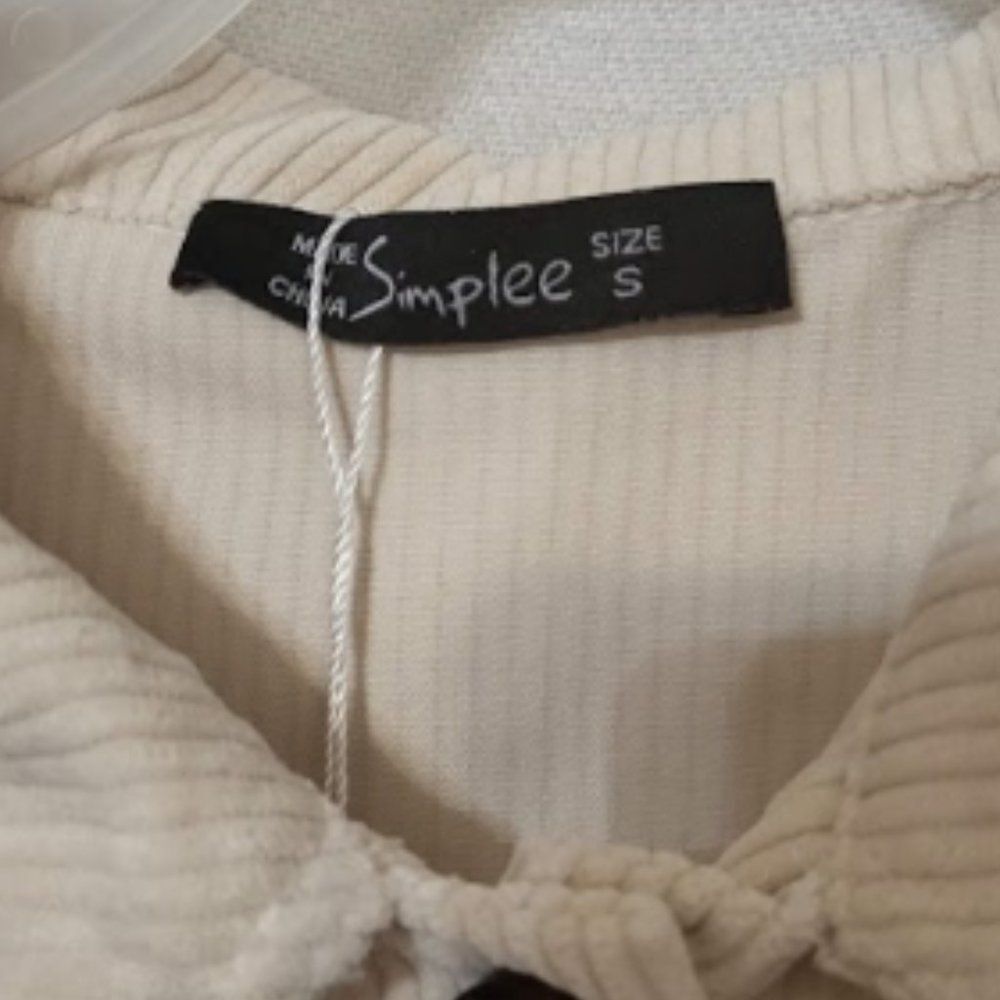Simplee Ivory Cream NWT Oversized Corduroy Sweater Jacket (Shacket) Size Small - Picture 3 of 14